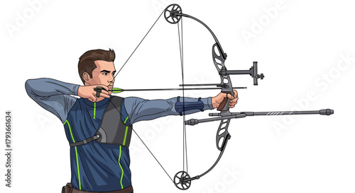 Archer with Compound Bow Target Practice Precision Aim