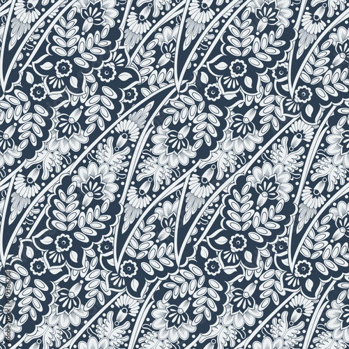 Floral seamless textile pattern in asian batik style