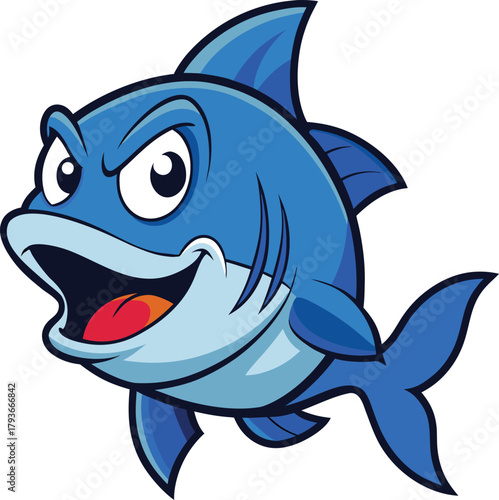 Cartoon shark character illustration with funny facial expression vector art