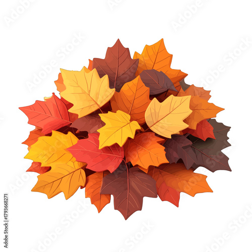 A Pile of Autumn Leaves in Vibrant Reds Oranges and Yellows in a Textured Artistic Style