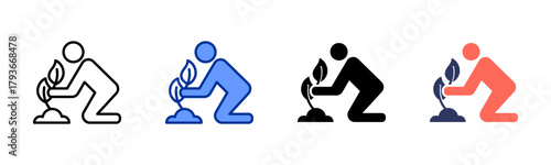 Tree Planting icon sheet multiple style collection