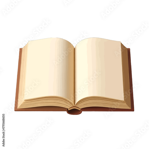 Open Blank Antique Book With Aged Cream Pages and Brown Cover Isolated on White Background Detailed Sepia Tone