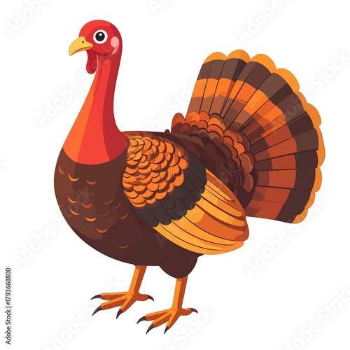 Pixel Art Turkey With Brown Body Red Neck Orange Tail Feathers Isolated On White Background