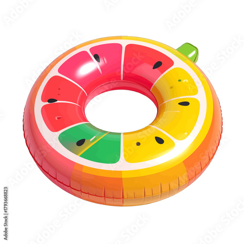 Colorful Fruit Slice Inner Tube For Summer Fun With Watermelon Strawberry And Orange Sections On White Background