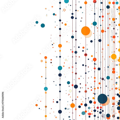 Abstract Splash Of Colorful Dots And Lines On A White Background With Dramatic Lighting And Shadow Play