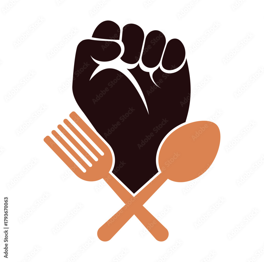 Fototapeta premium Fist food logo design icon vector illustration. Fist hand with fork logo design icon.
