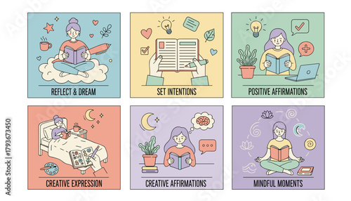 Selfcare journaling concepts mental health setting intentions positive affirmations and mindful reflection