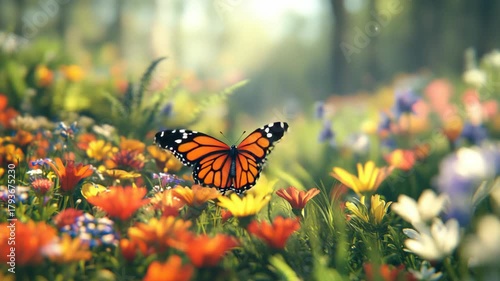 Monarch Butterfly in a Vibrant Wildflower Meadow