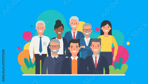 Diverse professional team illustration Smiling group portrait for business collaboration and success