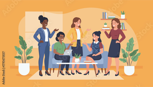 Diverse group of businesswomen collaborating in a modern office Teamwork and professional discussion