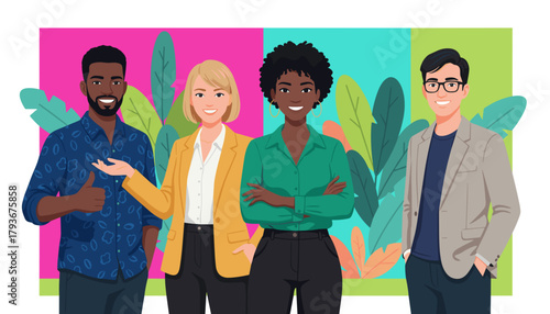 Successful multiracial business team standing together with confidence