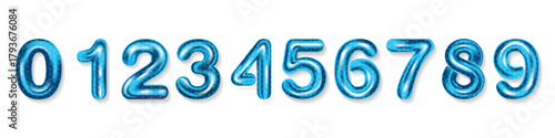 3D Blue Polka Dot Number Balloons 0–9 Set Isolated on White for Birthday Party or Celebration Design