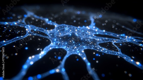 Abstract representation of a neural network with glowing blue connections and dots