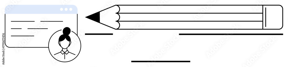 Obraz premium User profile image, text lines, and a pencil symbolizing creative writing, editing, or content creation. Ideal for identity management, writing, editing, blogging communication education digital