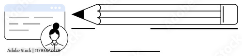 User profile image, text lines, and a pencil symbolizing creative writing, editing, or content creation. Ideal for identity management, writing, editing, blogging communication education digital