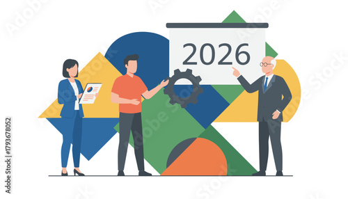Business team analyzing data and planning strategy for the 2026 fiscal year
