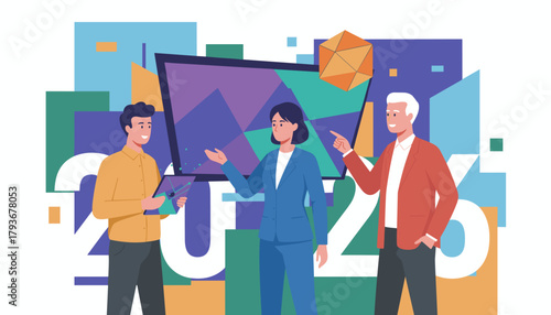 Professional team planning 2026 strategy collaboration and future business success illustration