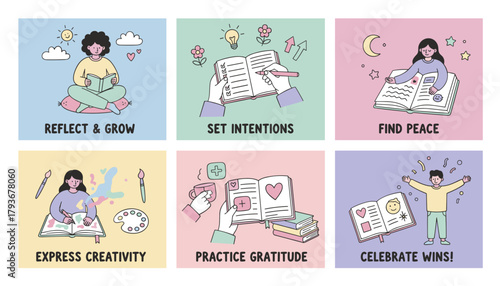 Daily selfcare habits and personal growth concepts journaling gratitude reflection and setting intentions