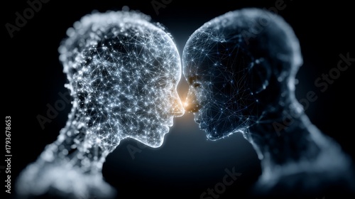 Artificial intelligence interaction creating a neural network between humanoids face to face