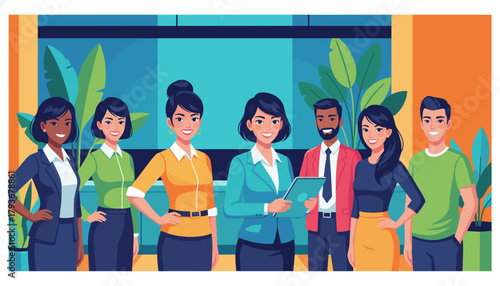 Diverse team of professionals smiling in a modern office Partnership teamwork and business success