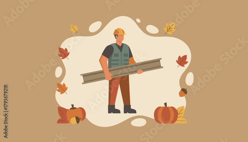Laborer carrying steel structure seasonal maintenance autumn industry illustration