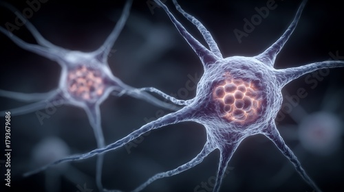 Detailed conceptual representation of nerve cells communicating with each other