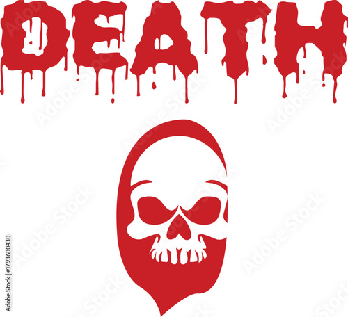 Bloody Death Word with Skull Illustration for Spooky Halloween Design