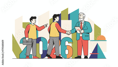 Businessmen shaking hands over 2026 Partnership future success and corporate agreement