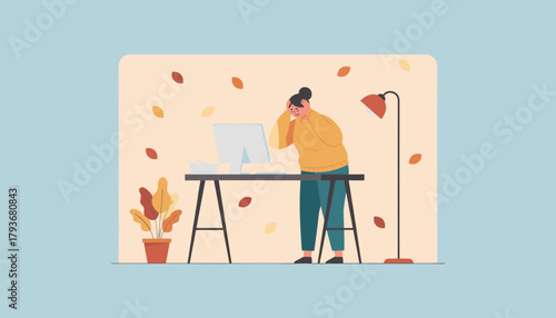 Frustrated woman stressed by excessive work and deadlines at her home office desk