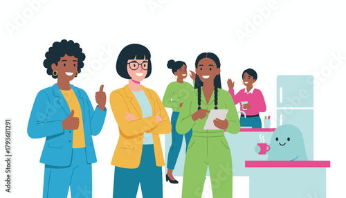 Happy diverse women team collaborating in the office Teamwork and success concept