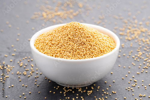 Amaranthus - Raw amaranth seeds in a white ceramic bowl