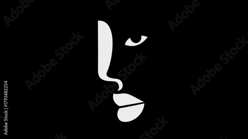 Minimalist abstract woman's face profile in black and white. Elegant stylized female silhouette, graphic design element, beauty concept.