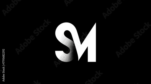 Modern Abstract Monogram SM Letters with Gradient Effect. Dynamic White Initial Graphic Design Element on Black Background.