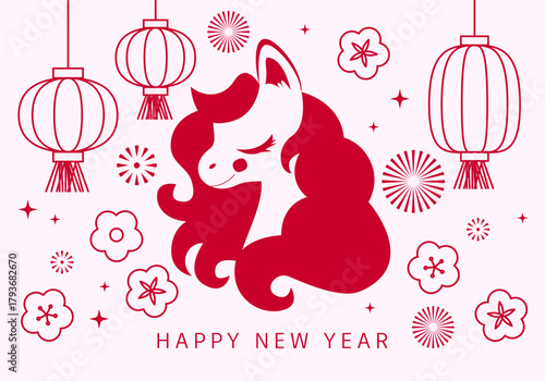 Happy Chinese new year 2026. Horse is a symbol of the 2026 Chinese New Year. Figure of Horse in geometric style