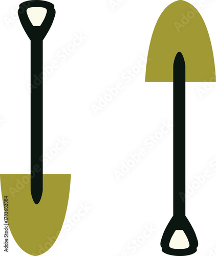 Illustration of two shovels with black handles and different shovel shapes