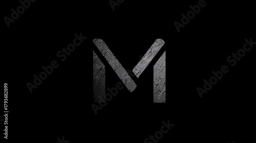 Stylized Letter M with Dark Grunge Texture on a Minimalist Black Background. Modern Typographic Design Element, Abstract Initial Concept.