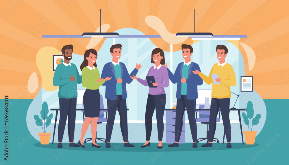 Fototapeta premium Successful business team collaborating happily in a modern office Positive teamwork concept