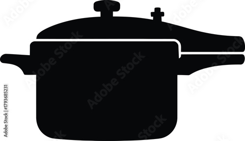 Black Silhouette of a Pressure Cooker with Side Handles on White Background cooking kitchen