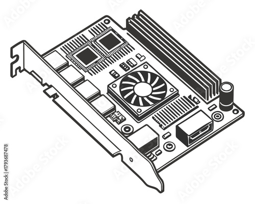 Creative Details GPU (Graphics Processing Unit) Vector Illustration | High-Performance Computing | Digital Hardware Design