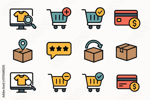 Collection of e commerce and shopping icons representing online retail and transactions