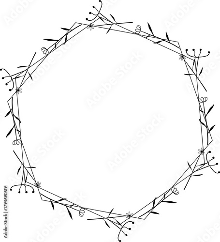 Hand Drawn Style Leaf Wreath Frame
