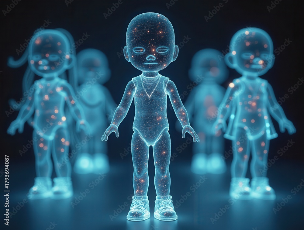 Obraz premium Children holograms representing artificial intelligence learning technology