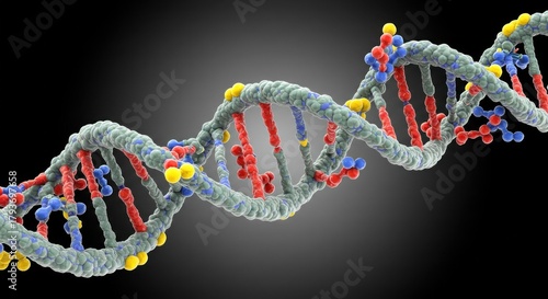 A detailed 3D rendering of a DNA double helix structure