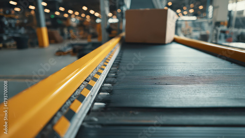 Wallpaper Mural Cardboard Box on Conveyor Belt in Busy Industrial Warehouse Setting Torontodigital.ca