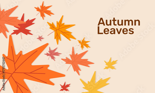 autumn comes leaves fall down flat background design