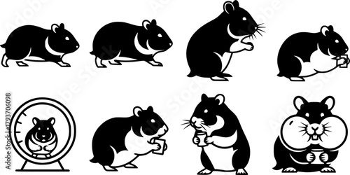 Hamster silhouettes, Hamster vector, Hamster clipart, Hamster icon, Hamster collection set