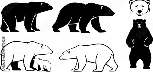 Polar bear silhouettes, Polar bear, Polar bear vector illustration, Polar bear vector, Bear silhouettes, Polar bear clipart set