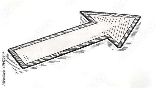 Hand-drawn arrow pointing right with shadow for creative projects, direction and guidance, perfect for presentations, websites, and marketing materials needing a unique touch