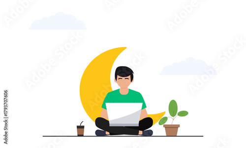 flat illustration male writer with black hair happy cute dashing style vector design