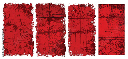 Set of red grunge texture vector backgrounds with distressed rough edges and abstract scratch details. Concept of grunge, texture, decay, intensity, and creativity.